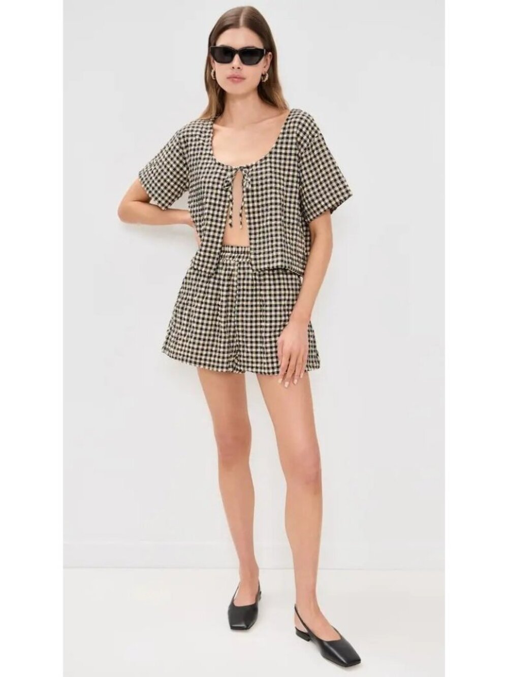 VRG GRL Plaid Bow Top And Shorts Set Size S/M NEW NWT